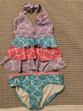 Girls' Lavender, Aqua & Pink Ruffle Mermaid Swim Tankini